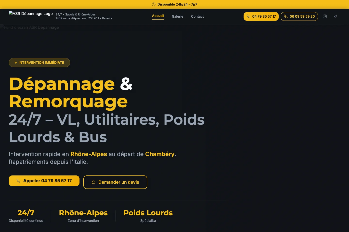 Capture du site ASR Dépannage